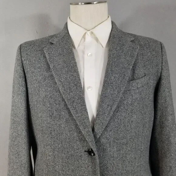 Pendleton Suit womens 18 Gray Herringbone Jacket Pants Luxury Wool vintage - Picture 3 of 16